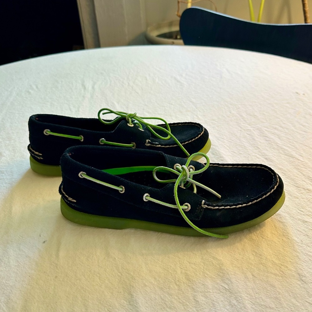 Men's Sperry Suede Topsiders, Size 9M, Black with Green trim